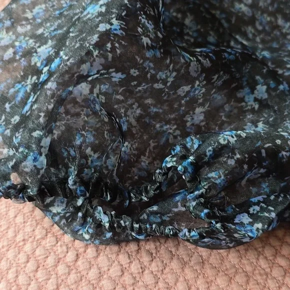 Forever 21 Floral Sheer Puff Sleeve Womens Blouse - Picture 6 of 9